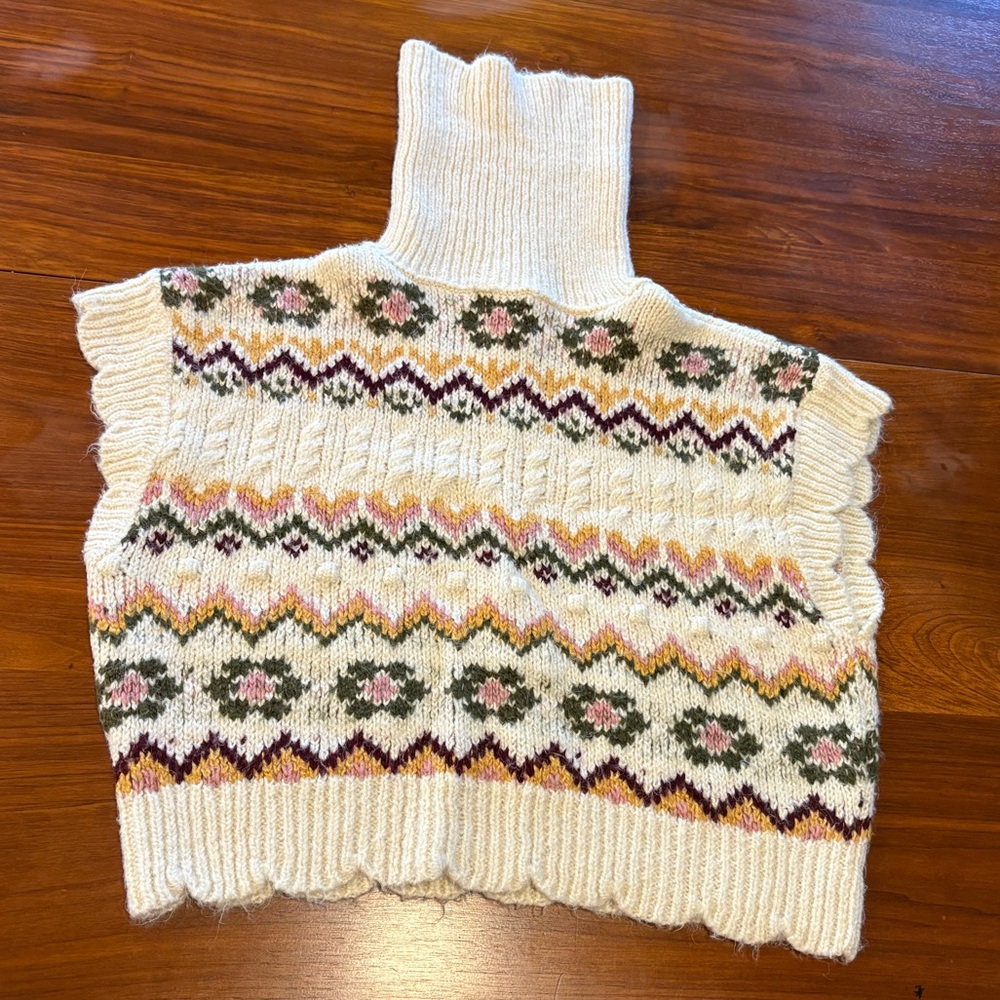 Zara Jacquard Knit Patterned Turtleneck Sweater Sleeveless Vest M - Picture 5 of 5